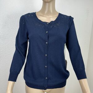 Mark Sweater Women Retro Cottage Basic Layer Staple Button Navy Crochet M,L